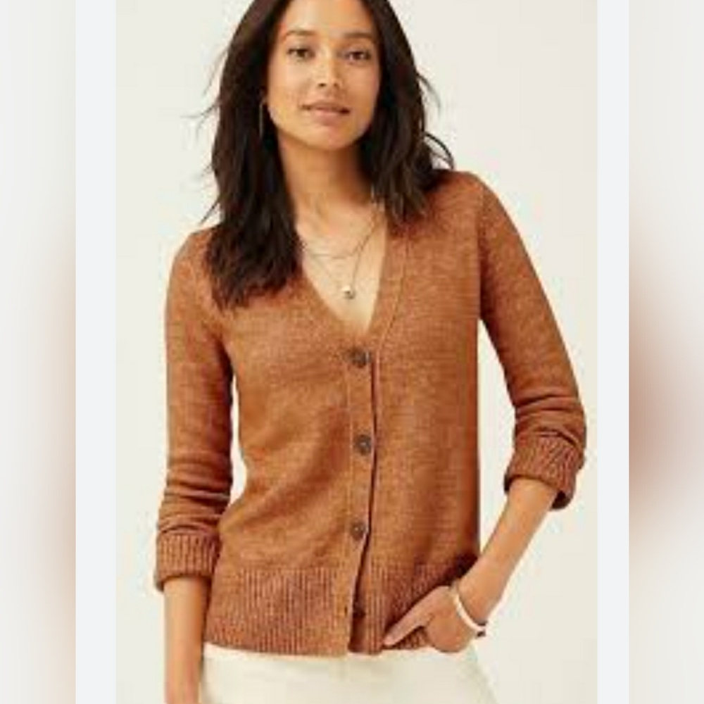 J. Jill Ribbed Trimmed Cardigan Sweater